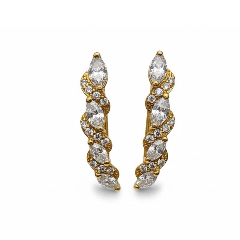 Gold‎ Over Sterling Silver Marquise CZ Vine Ear Climber Crawler Earrings 925